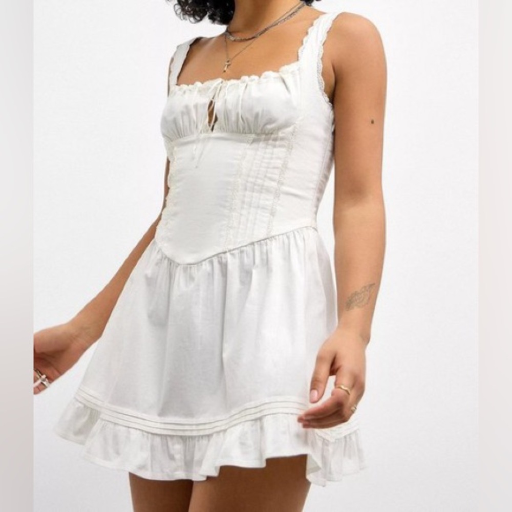 Urban Outfitters White corset tie Mini Dress with Lace Detail